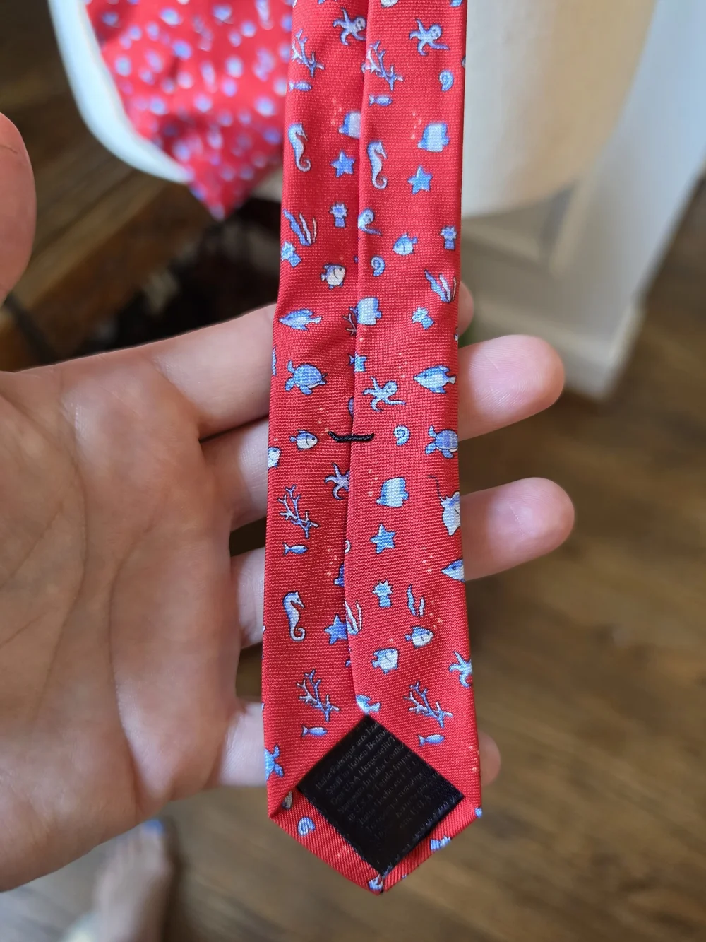 Brooks Brothers Nautical Sea Life Red Tie with Blue Marine Motif